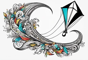 the phrase "Go Fly A Kite" spelled out in kite string tattoo idea