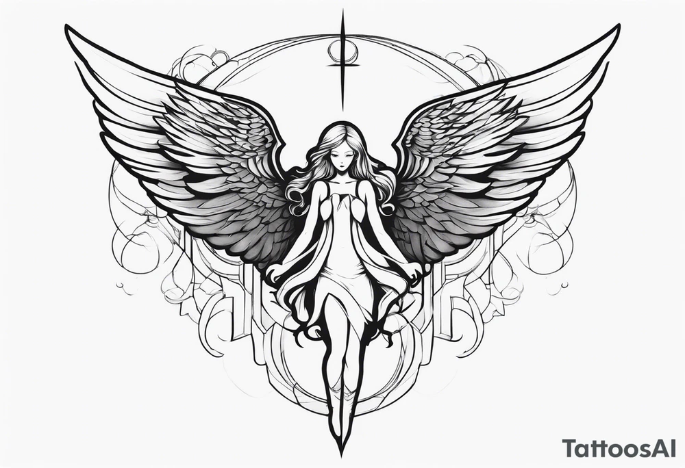 Angel with gothic wings. One side of angle represents darkness and the second of the angle represents light tattoo idea