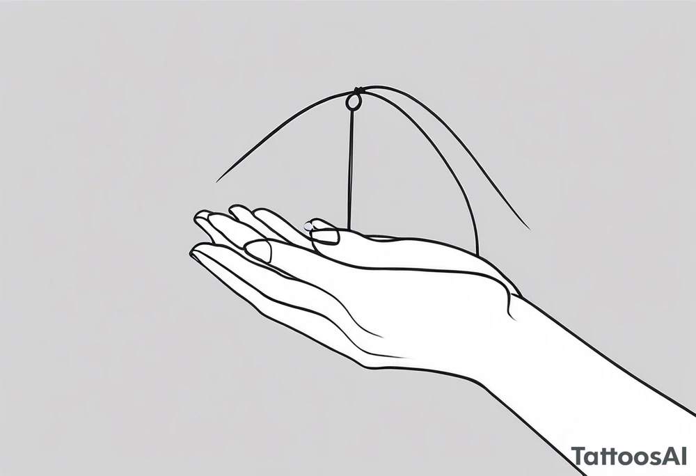 a hand that reaches above a waterline and trys to grab a string, which is handed by another hand tattoo idea