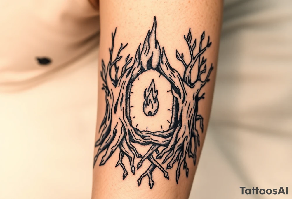 flame in roots, with a roots archway tattoo idea