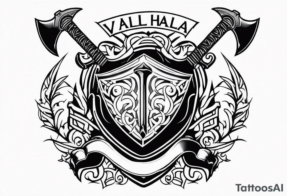 Valhalla sword shield axe tattoo idea