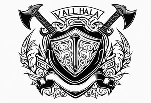 Valhalla sword shield axe tattoo idea