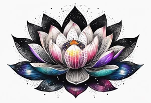 Vibrant colorful lotus flower at night time tattoo idea