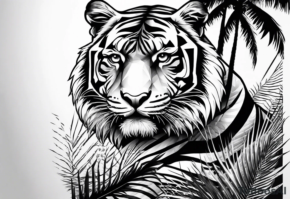 tiger climbing palm tree tattoo idea