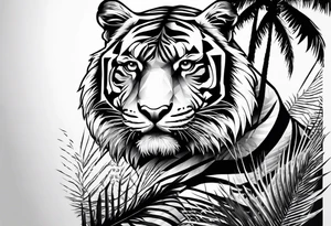 tiger climbing palm tree tattoo idea