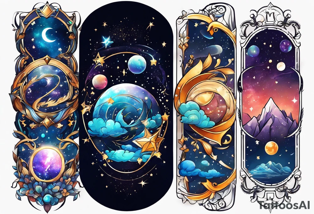 Galaxy with Gemini and Capricorn constellations tattoo idea