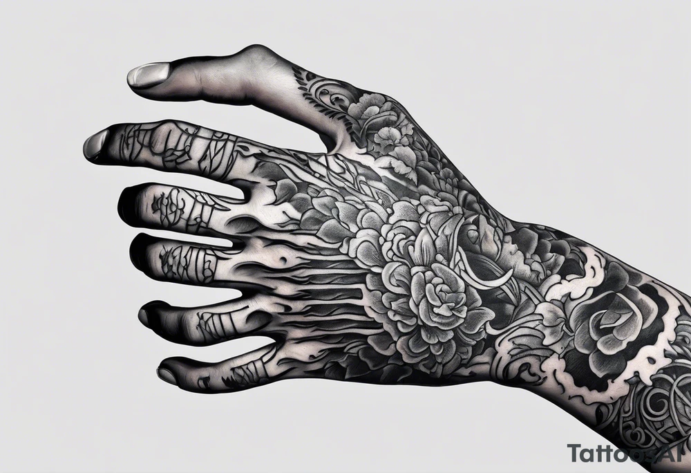 Hand of nurse reaching for skeleton hand. tattoo idea
