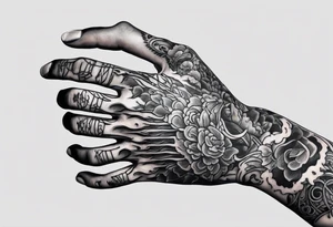 Hand of nurse reaching for skeleton hand. tattoo idea