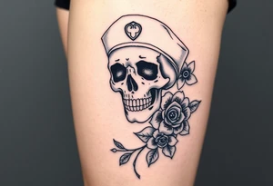Nurse skull face with flower’s and honey combs background tattoo idea
