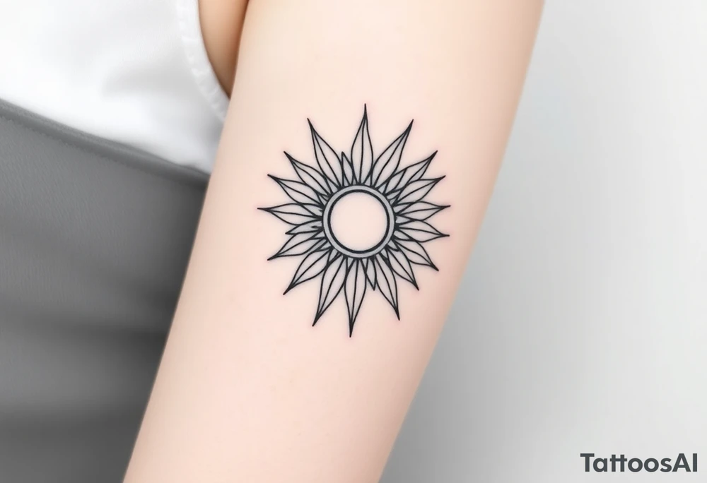 Shining Mystical sun with long  leaning sunflower sun tattoo idea
