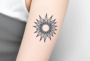 Shining Mystical sun with long  leaning sunflower sun tattoo idea