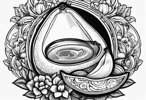 An avocado drinking wine and reading a book tattoo idea
