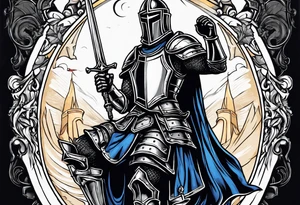 knight holding a bible over his head in combat tattoo idea