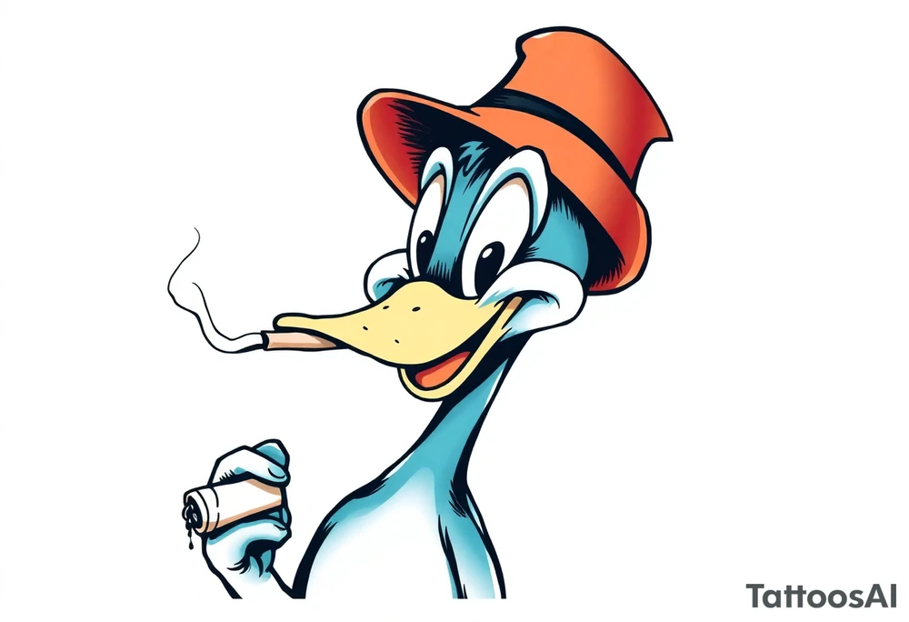Older looking Daffy duck  smoking a rolled cigarette tattoo idea