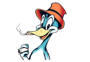 Older looking Daffy duck  smoking a rolled cigarette tattoo idea