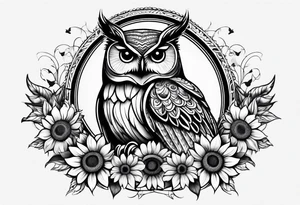 Owl sunflower and butterfly half sleeve tattoo idea
