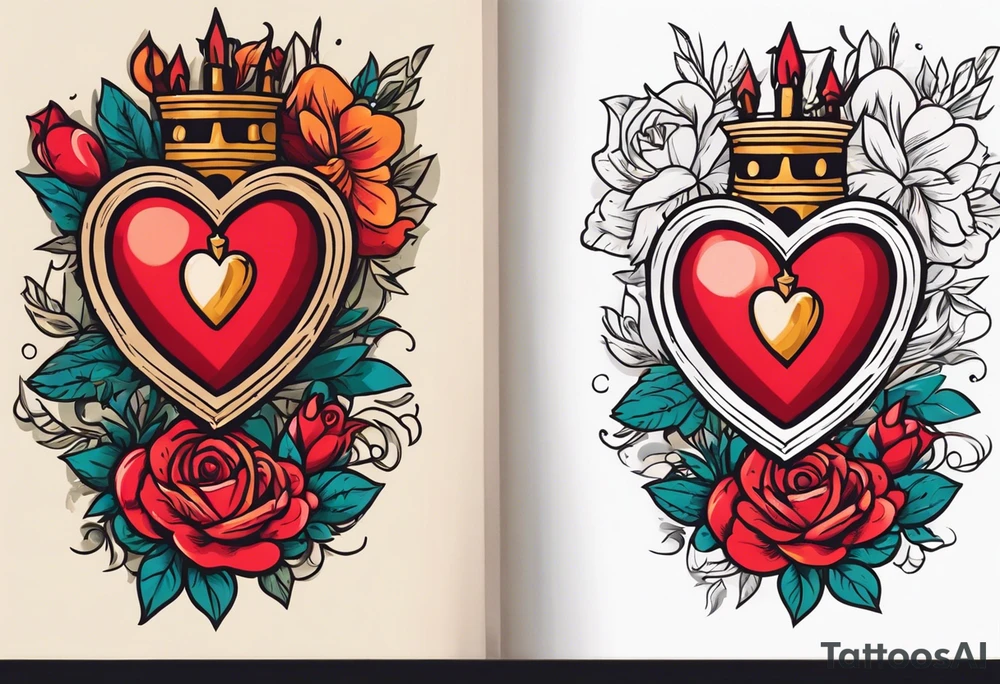 sacred heart vintage traditional tattoo simple sketch old school bold colors with banner christian
sympbol
flowers tattoo idea