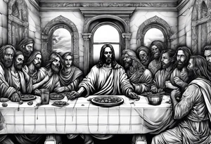 Last supper but everyone is undead, a demon or a skeleton tattoo idea
