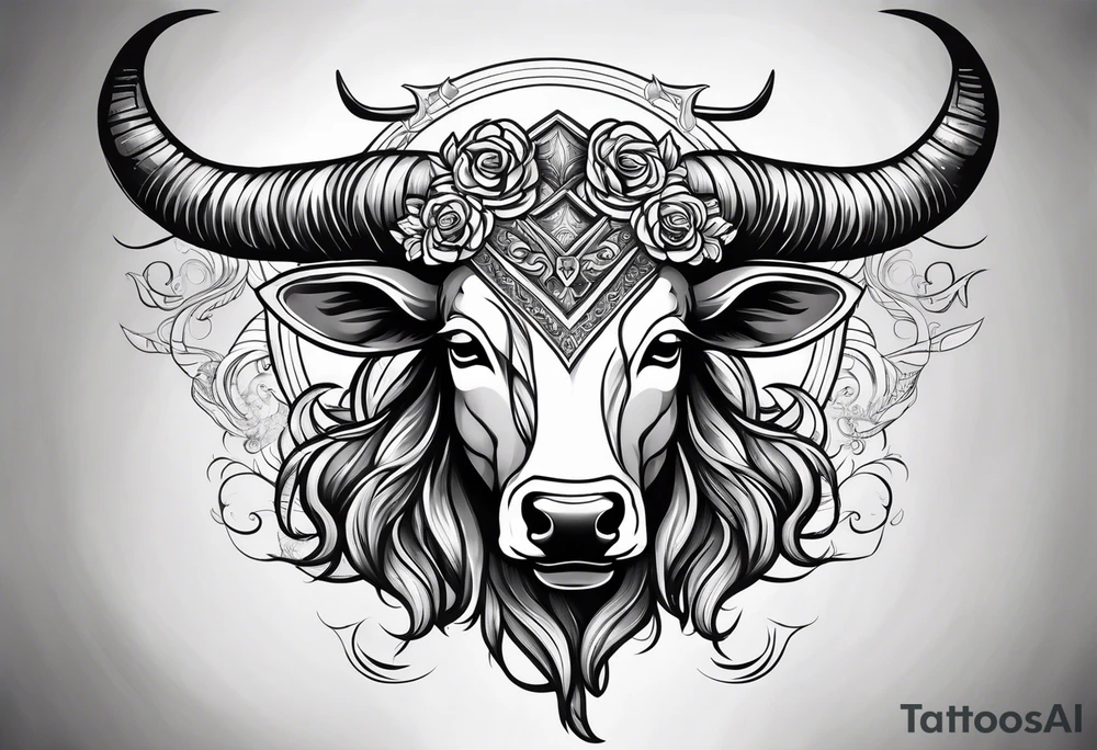 Taurus goddess with bull horns tattoo idea