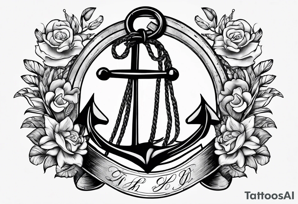 Anchor with ribbon wrapped around and Psalm 23:4 written on ribbon tattoo idea