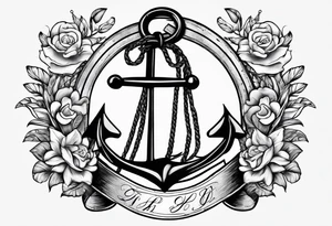 Anchor with ribbon wrapped around and Psalm 23:4 written on ribbon tattoo idea