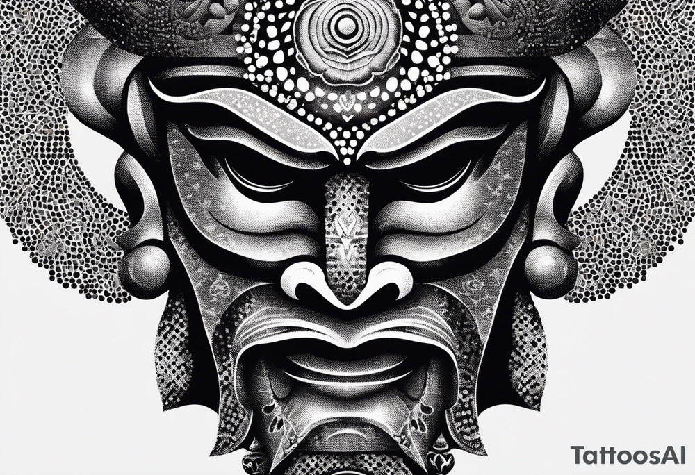 Protection against evil Oni mask tattoo idea