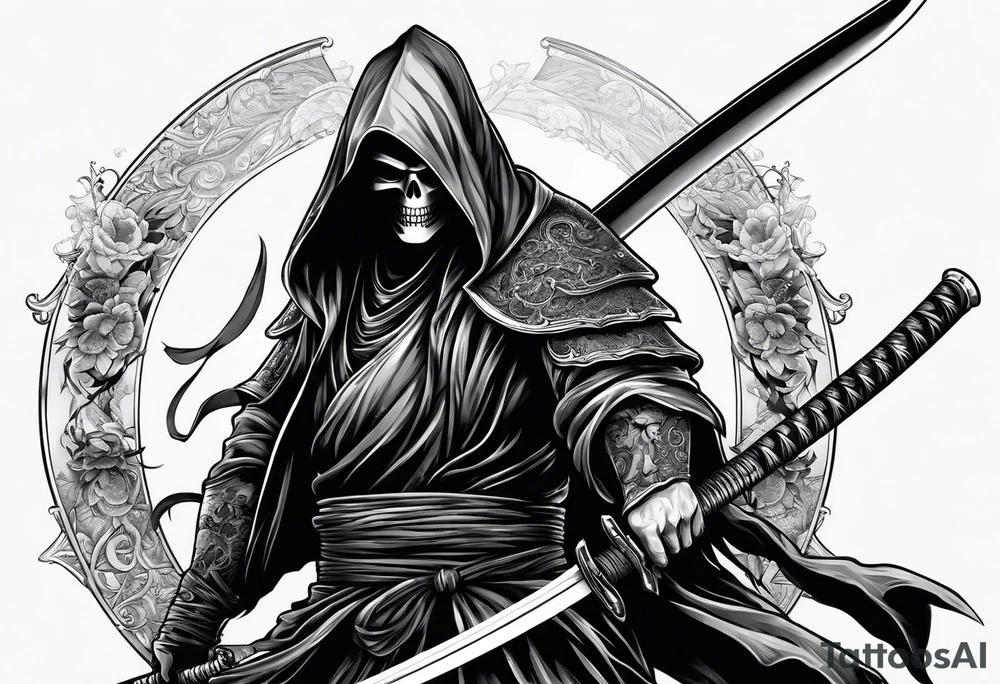 katana with grim reaper tattoo idea