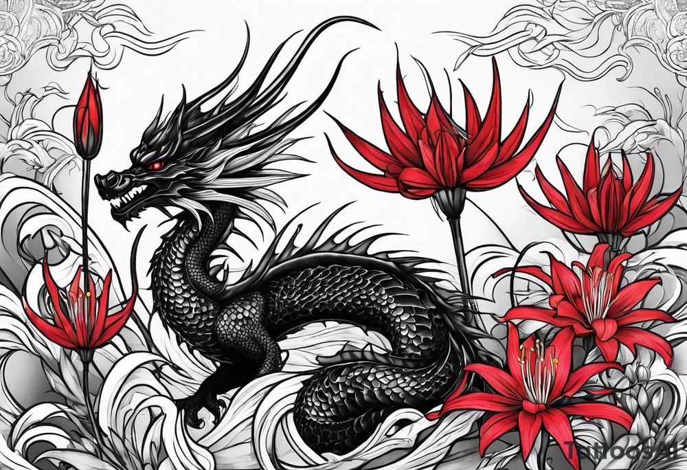 Black Dragon, 
Red Spider Lily tattoo idea