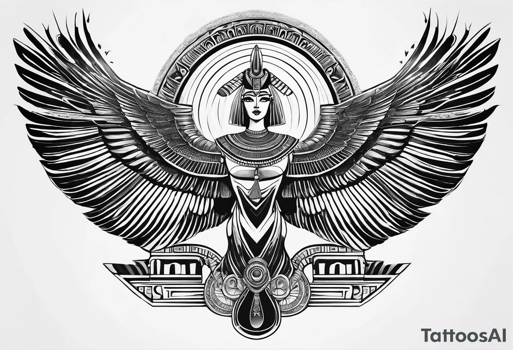 black and white Egyptian goddess Isis tattoo idea