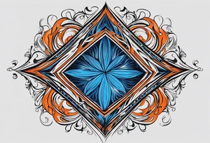 Blue and orange flame that has a half square thin line border. Make it as small as possible. The tattoo should be the size of a half dollar coin. tattoo idea