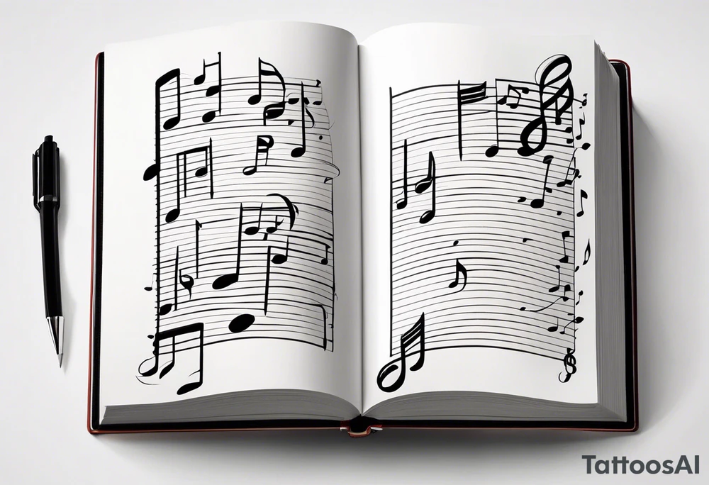 Slightly open Song book with music notes coming out of it tattoo idea