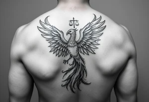 Side arm tattoo with the phoenix rising from the ashes linked with libra sign and based on discipline and the help of God tattoo idea