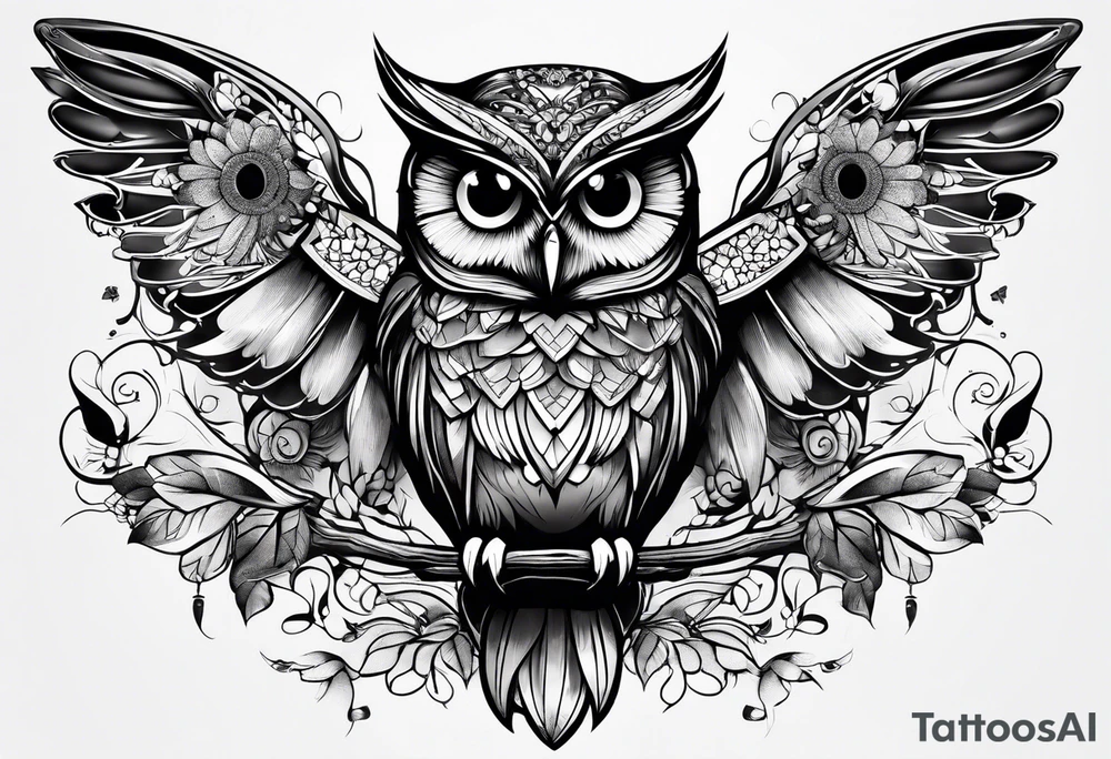 Owl and dragonfly tattoo idea