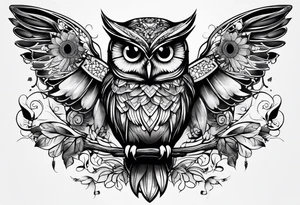 Owl and dragonfly tattoo idea