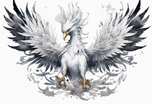 a white phoenix wearing iron crown on its head tattoo idea