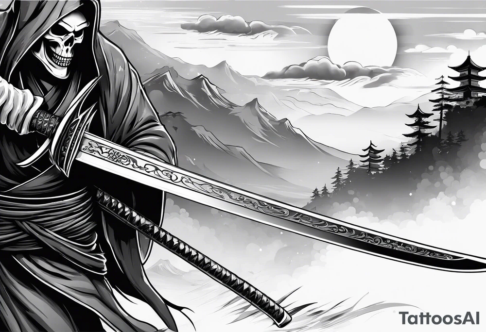 katana with grim reaper tattoo idea