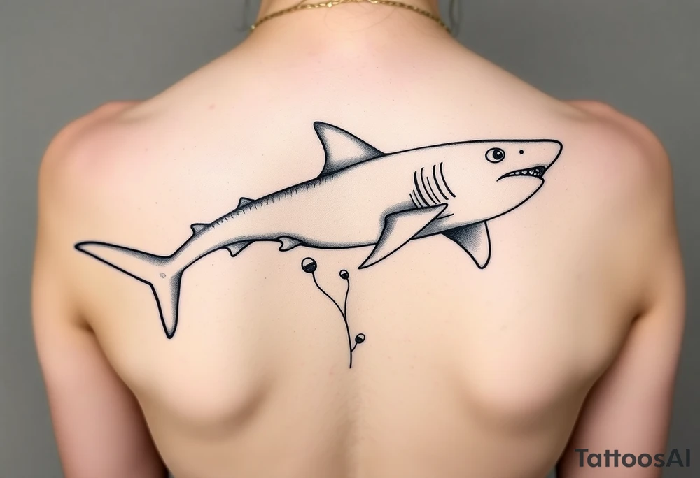 lemon shark and whale shark swimming along the spine tattoo idea