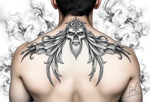 San judas realistic and smoke background tattoo idea