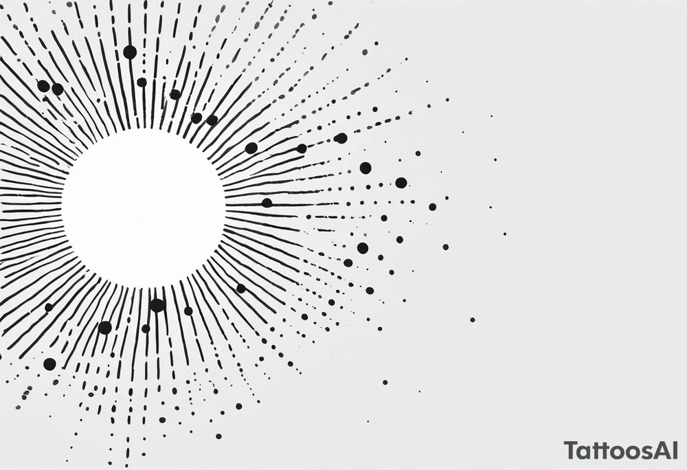 simple sunshine made of black dots with circles. rays coming out tattoo idea