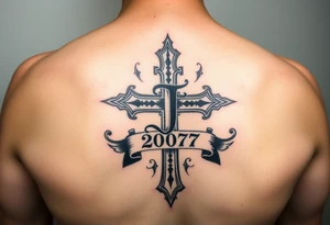 Cousin tattoo design that has a cross with an S and J and “2007” in it tattoo idea