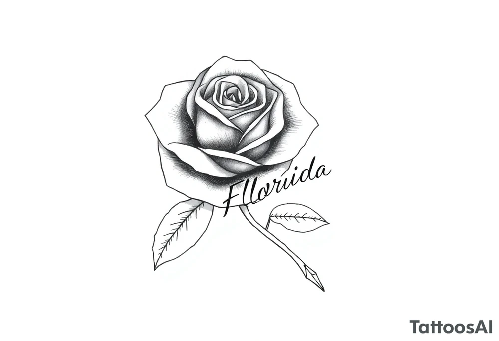 ROSE WITH FLORIDA WRITTEN AS THE STEM tattoo idea
