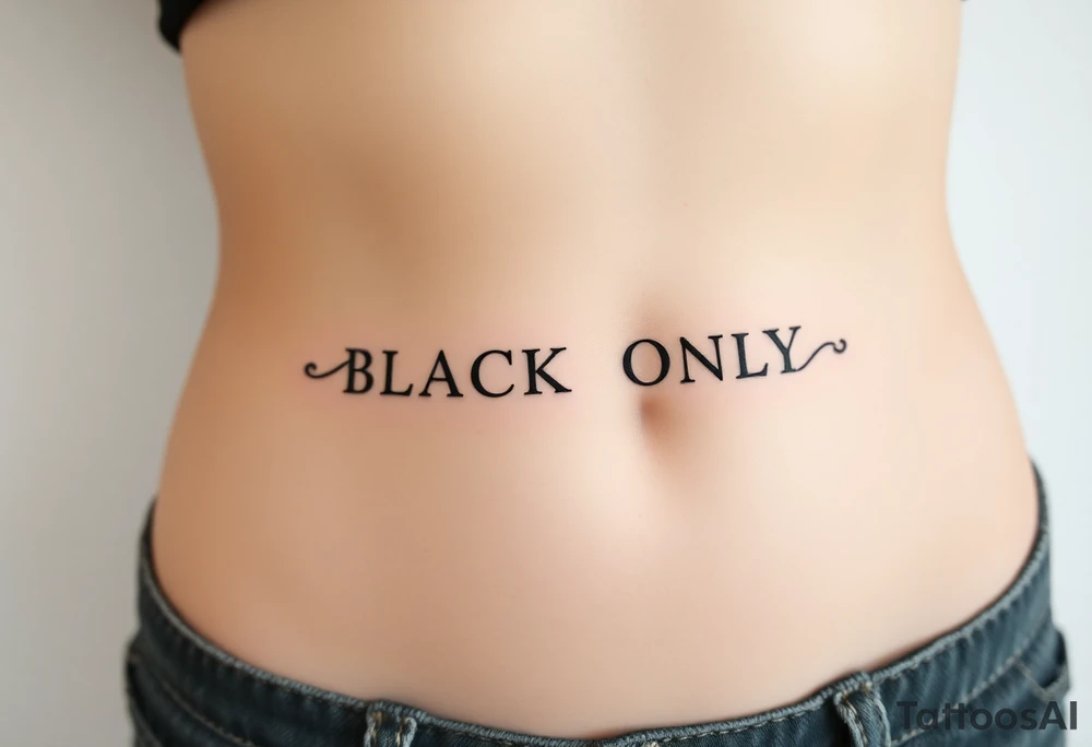 text reading "BLACK ONLY" across a womb tattoo tattoo idea