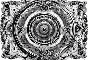 Surrelistic gothic elements in a spiral tattoo idea