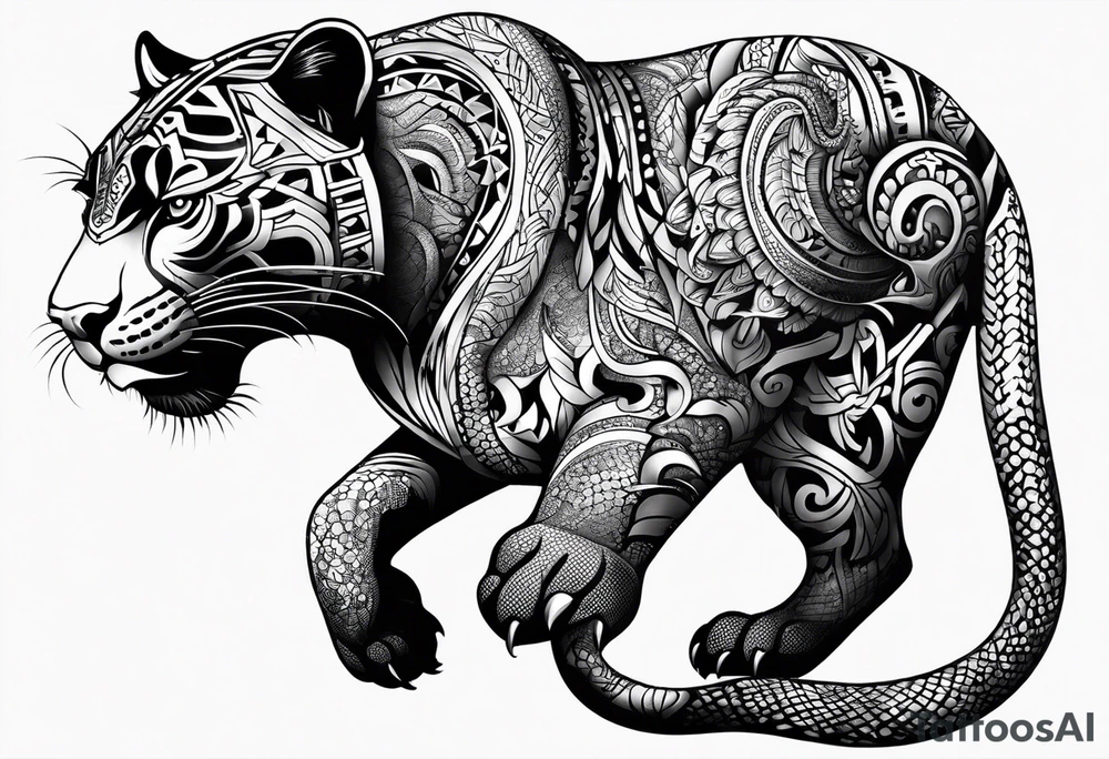 aztec black jaguar with snake tattoo idea