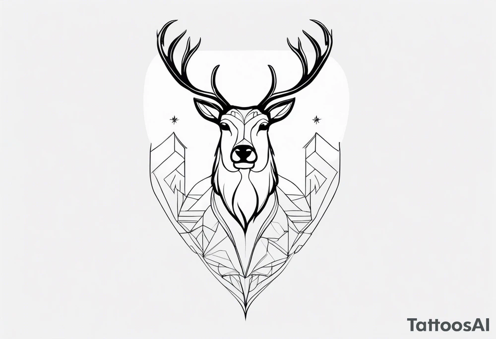 back tattoo of a front view reindeer with half a face tattoo idea