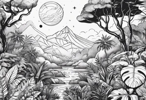 minimalistic jungle vs space with line tattoo idea
