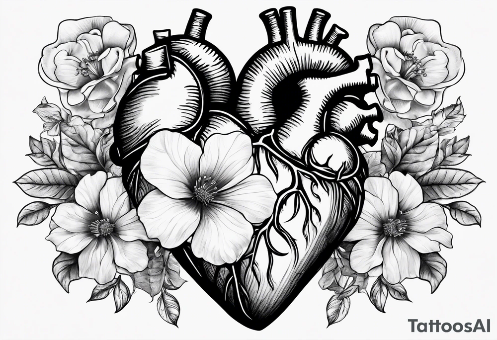 Anatomical flower heart tattoo idea