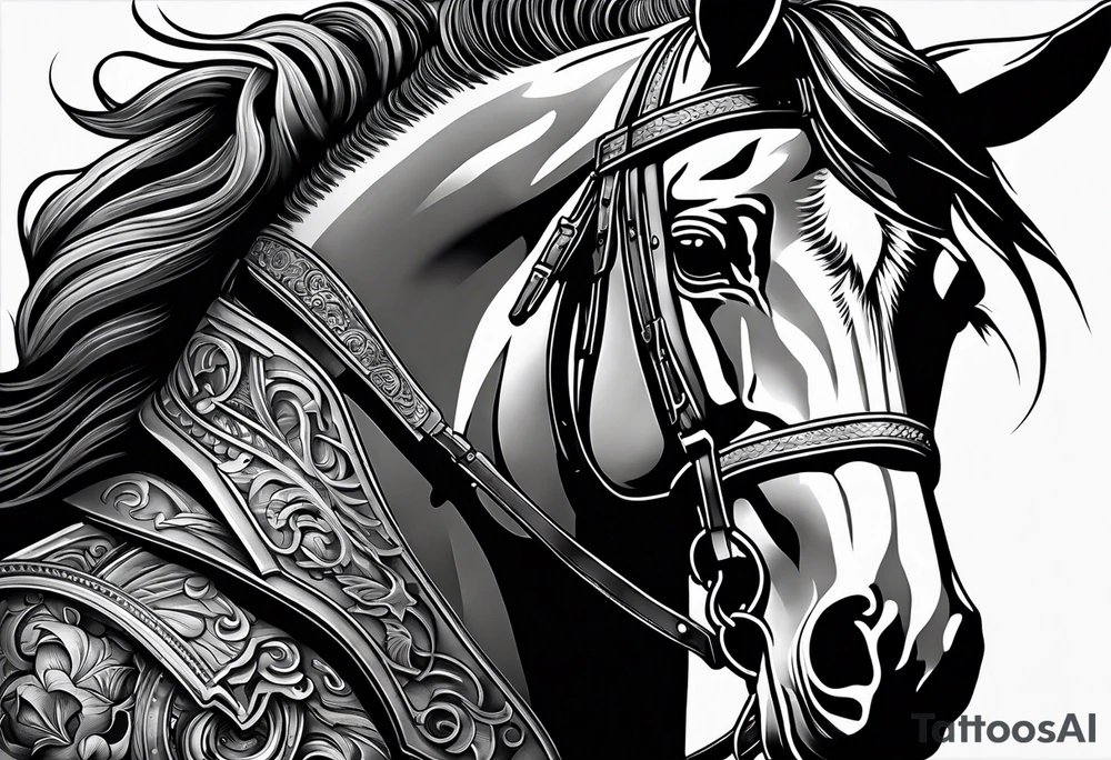 black and white tattoo mix of horse and guns tattoo idea