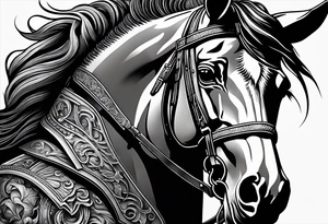 black and white tattoo mix of horse and guns tattoo idea