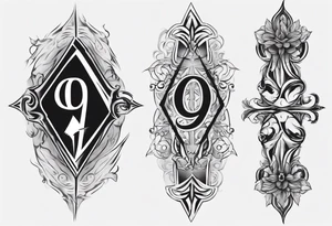 number 9 right side up and upside down connected tattoo black and grey on inside forearm 9:16 aspect ratio tattoo idea